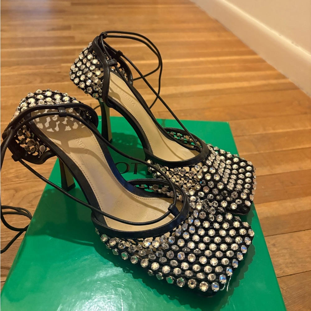 Bottega Veneta Black and Silver Crystal Heels